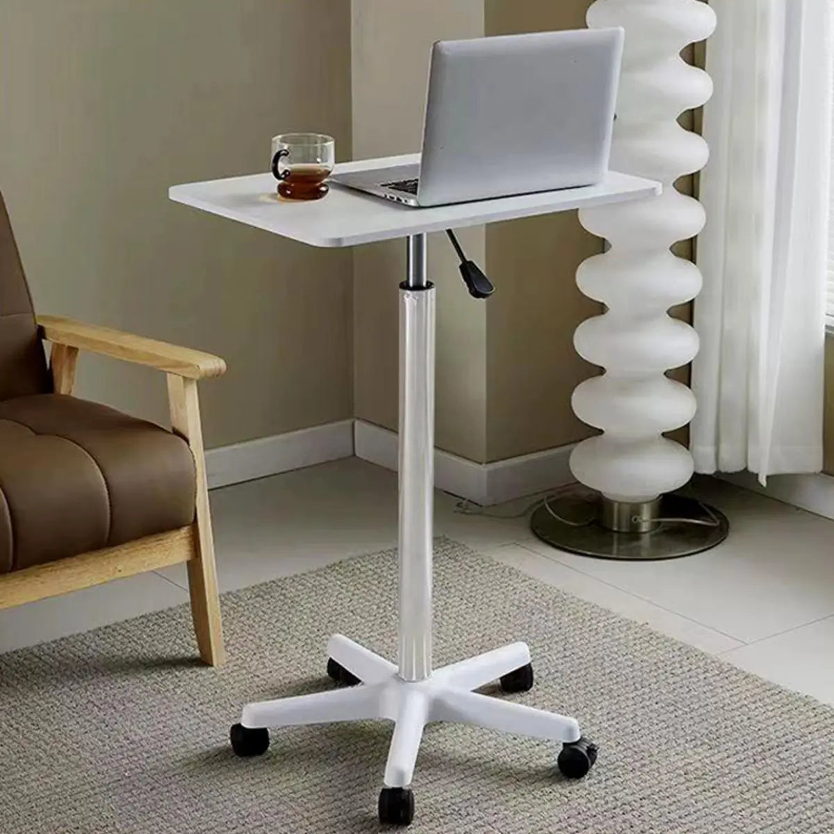 Adjustable White Square Casters Small Standing Desk Image - 1