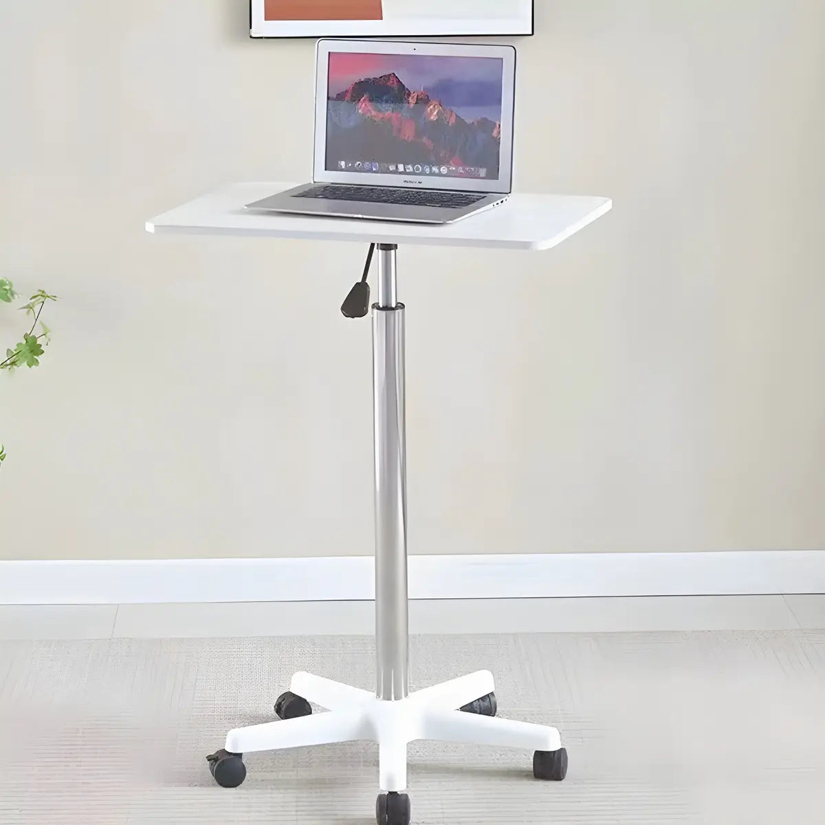 Adjustable White Square Casters Small Standing Desk Image - 7