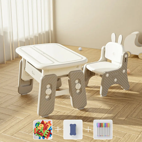 Adjustable White Toddler Desk Cahir Set with Storage Image - 2