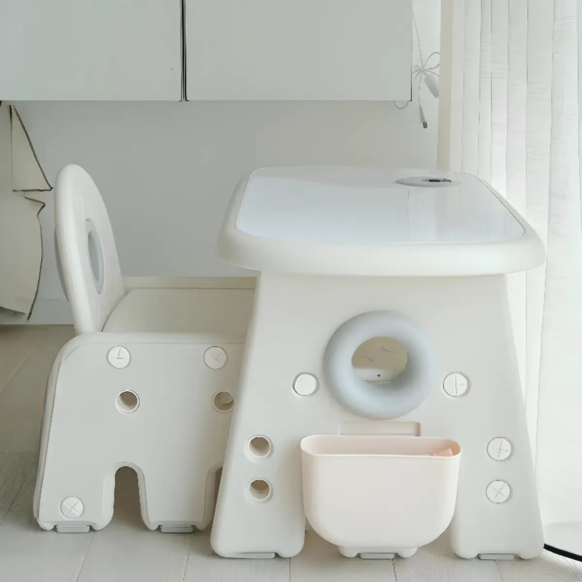 Adjustable White Toddler Table Chair Set with Storage Image - 1