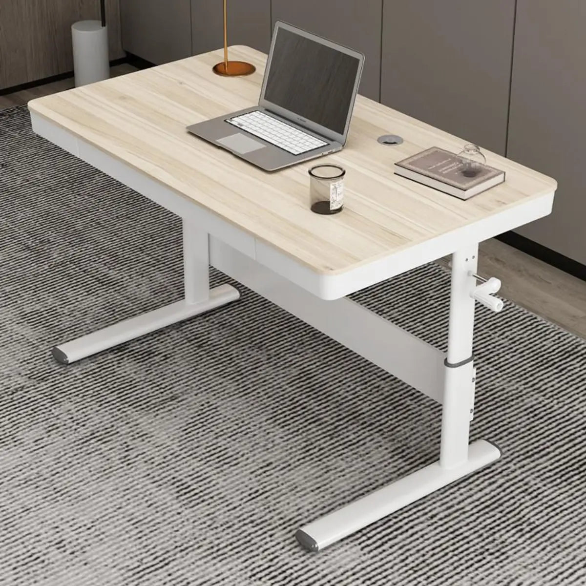 Adjustable White Wood Glass T-Shape Standing Desk Image - 11