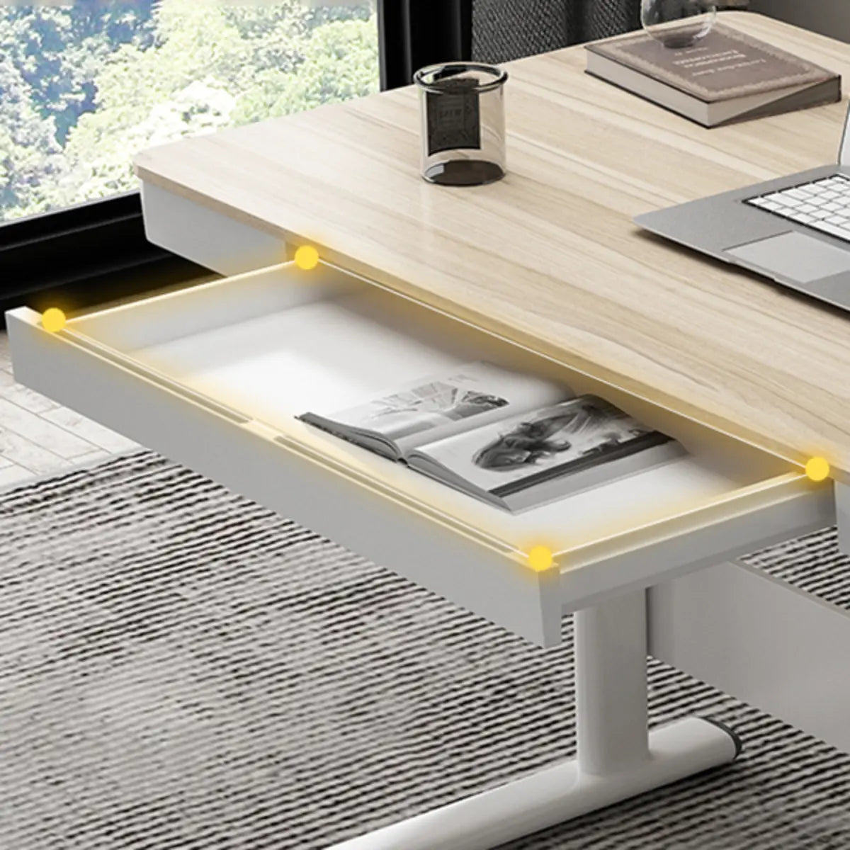 Adjustable White Wood Glass T-Shape Standing Desk Image - 14