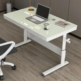 Adjustable White Wood Glass T-Shape Standing Desk Image - 15