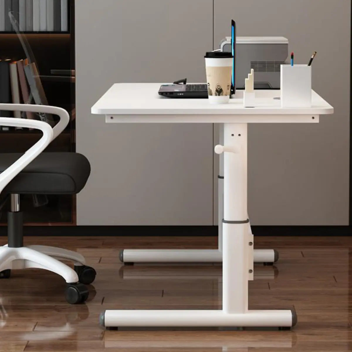 Adjustable White Wood Glass T-Shape Standing Desk Image - 3