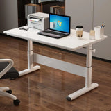 Adjustable White Wood Glass T-Shape Standing Desk Image - 4