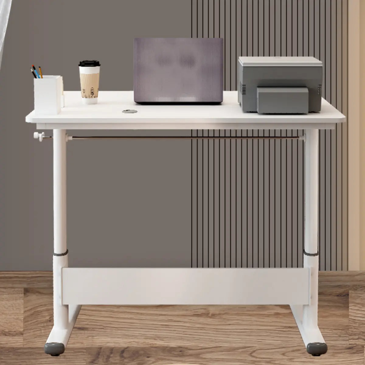 Adjustable White Wood Glass T-Shape Standing Desk Image - 8