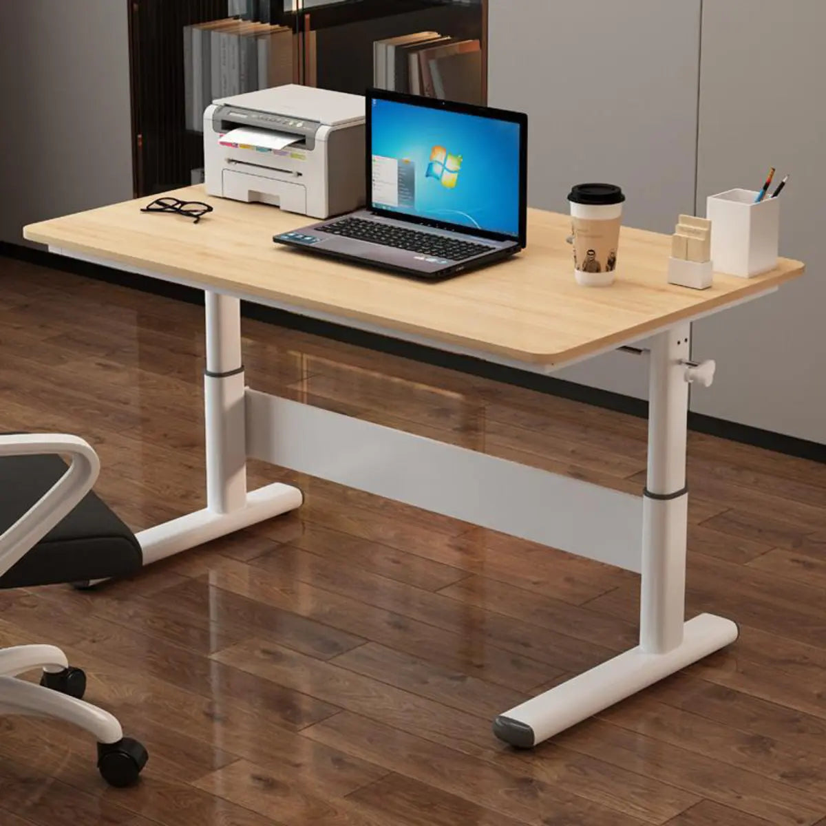 Adjustable White Wood Glass T-Shape Standing Desk Image - 9