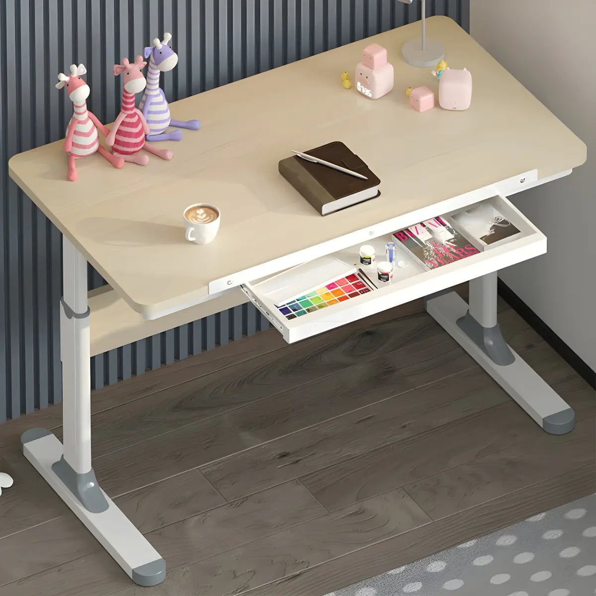 Adjustable White Wood Top Metal T-Shape Standing Desk Image - 13