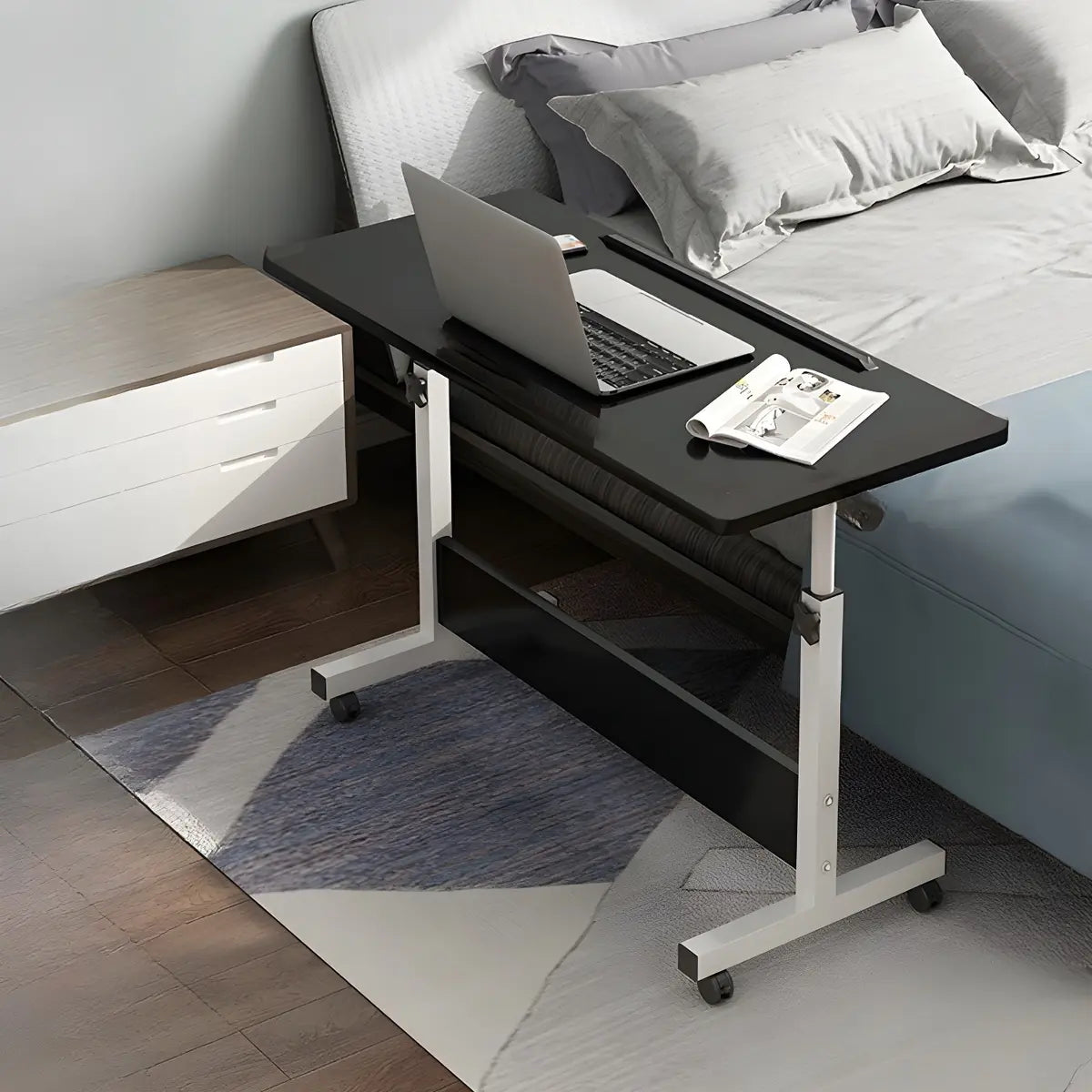 Adjustable Wood Black T-Base Rectangle Standing Desk Image - 16