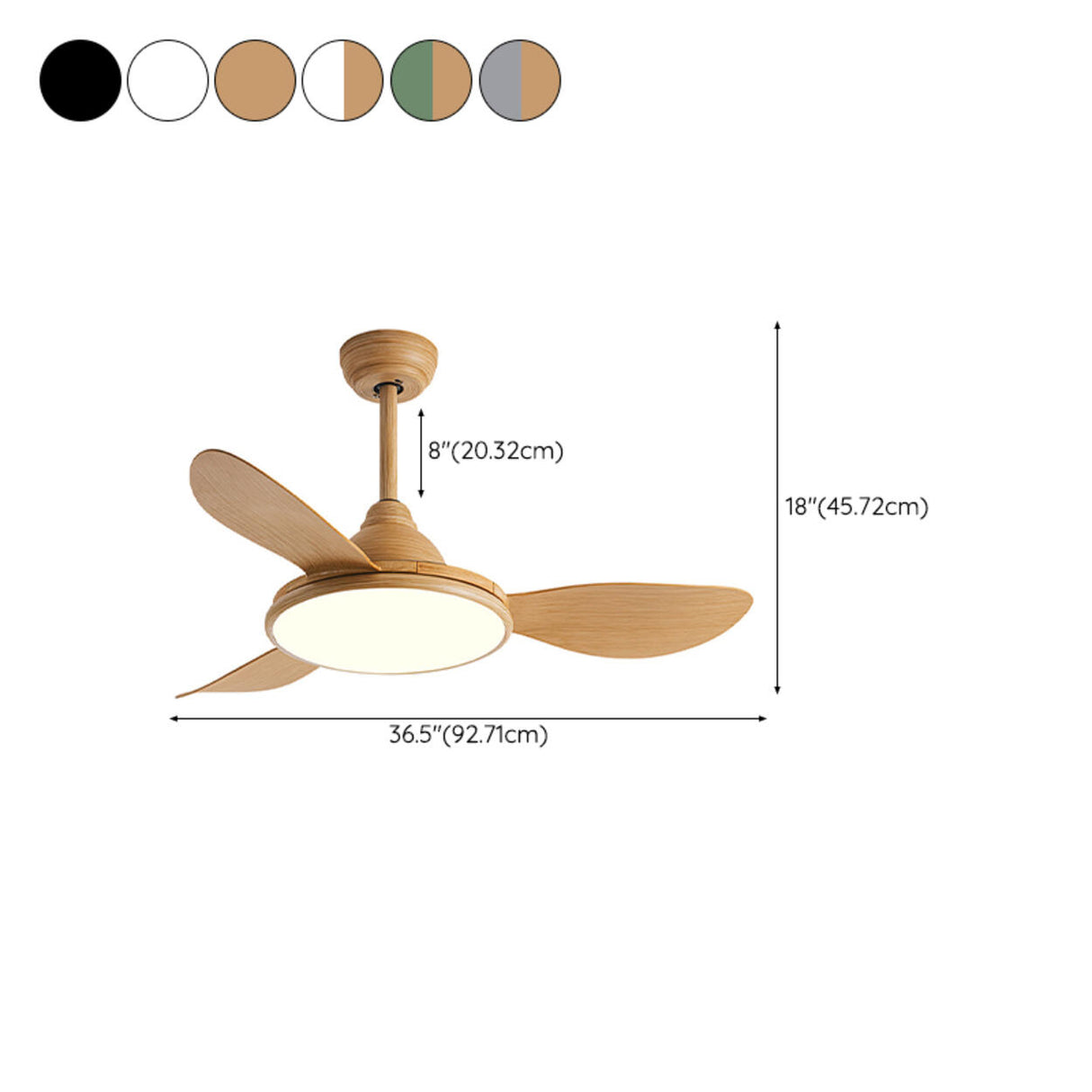 Adjustable Wood Ceiling Fan with Integrated LED Light 