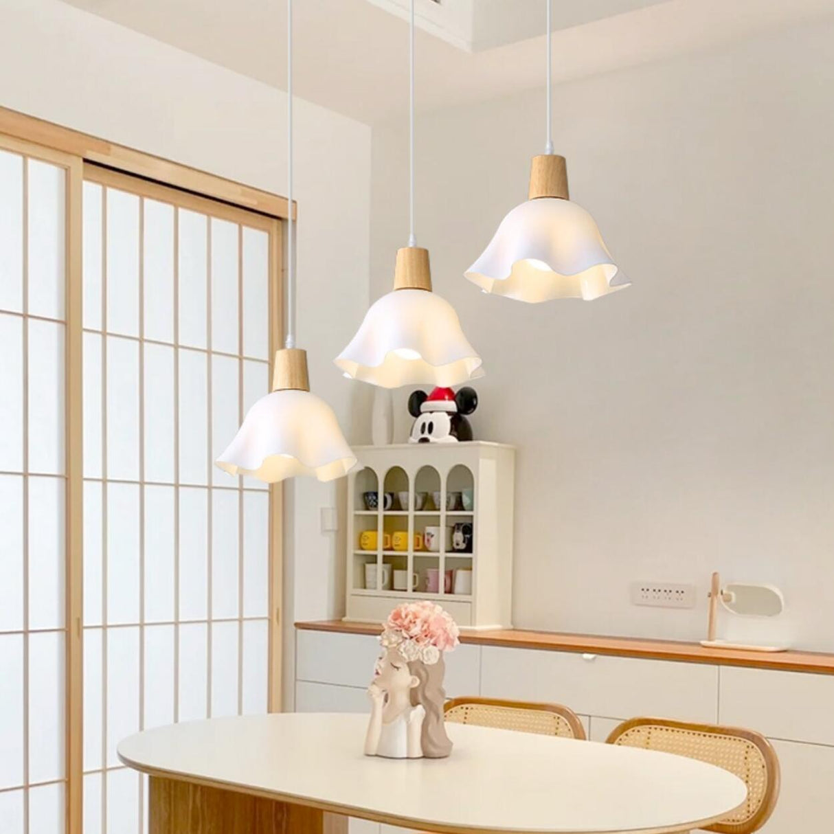 Adjustable Wood Flower Kitchen Island Pendant Lights Image - 5