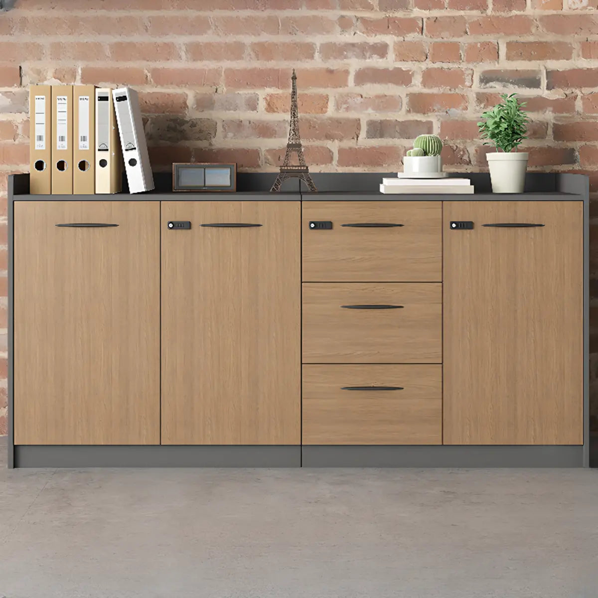 Adjustable Wood Natural Lockable Office Storage Cabinet Image - 1