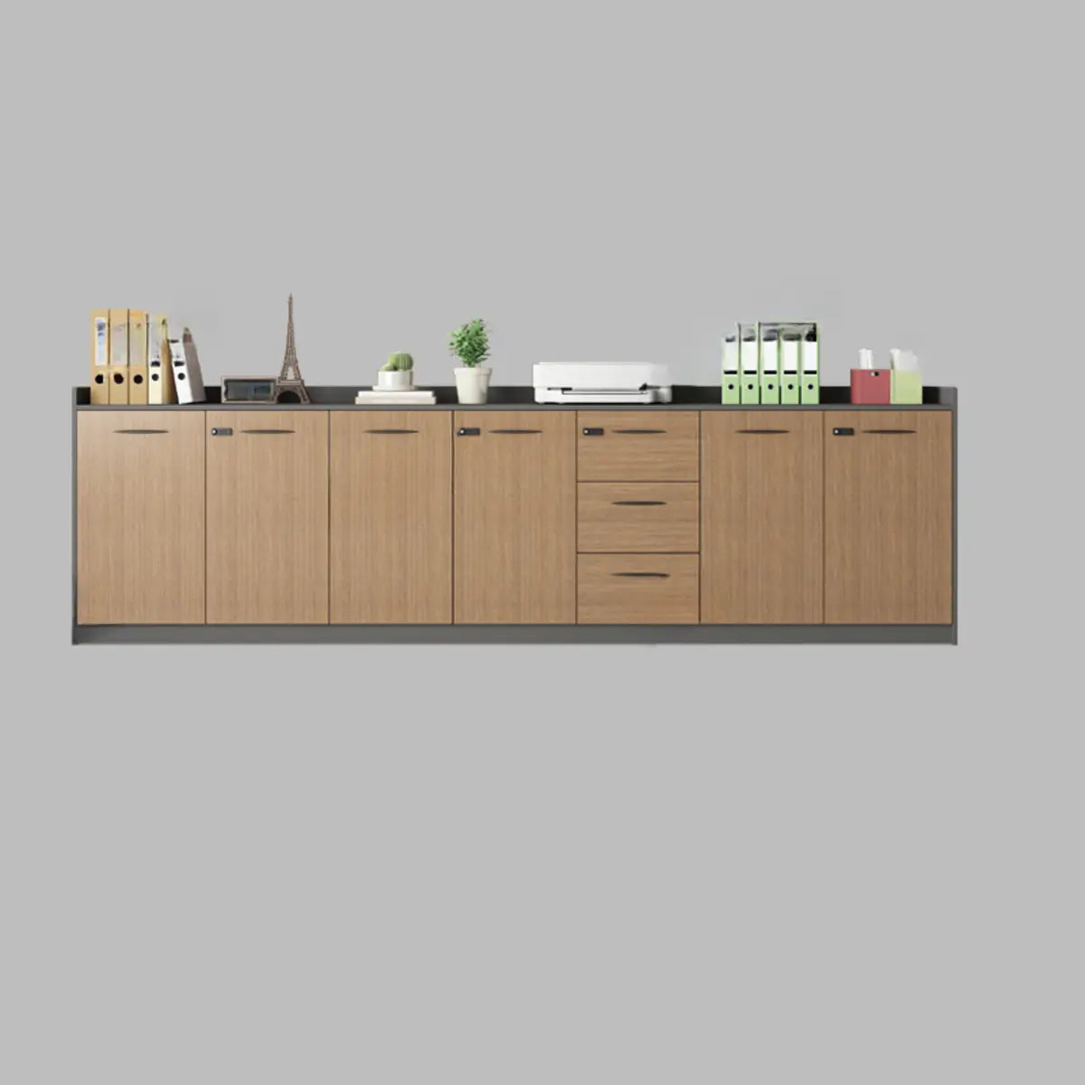 Adjustable Wood Natural Lockable Office Storage Cabinet Image - 19