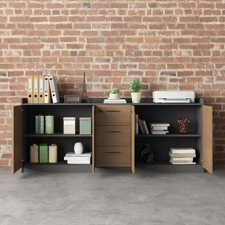 Adjustable Wood Natural Lockable Office Storage Cabinet Image - 4