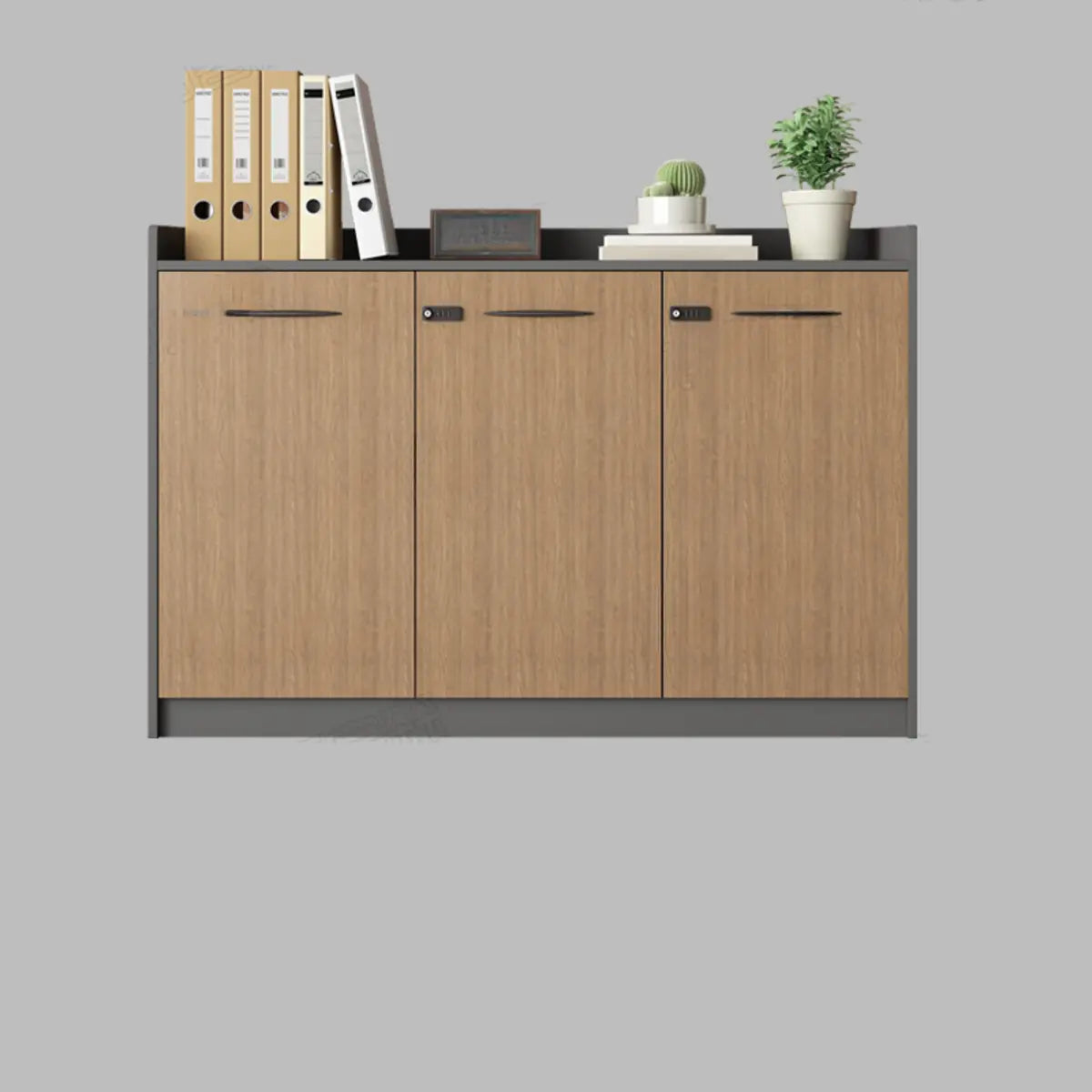 Adjustable Wood Natural Lockable Office Storage Cabinet Image - 5