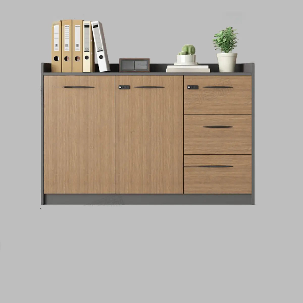 Adjustable Wood Natural Lockable Office Storage Cabinet Image - 3