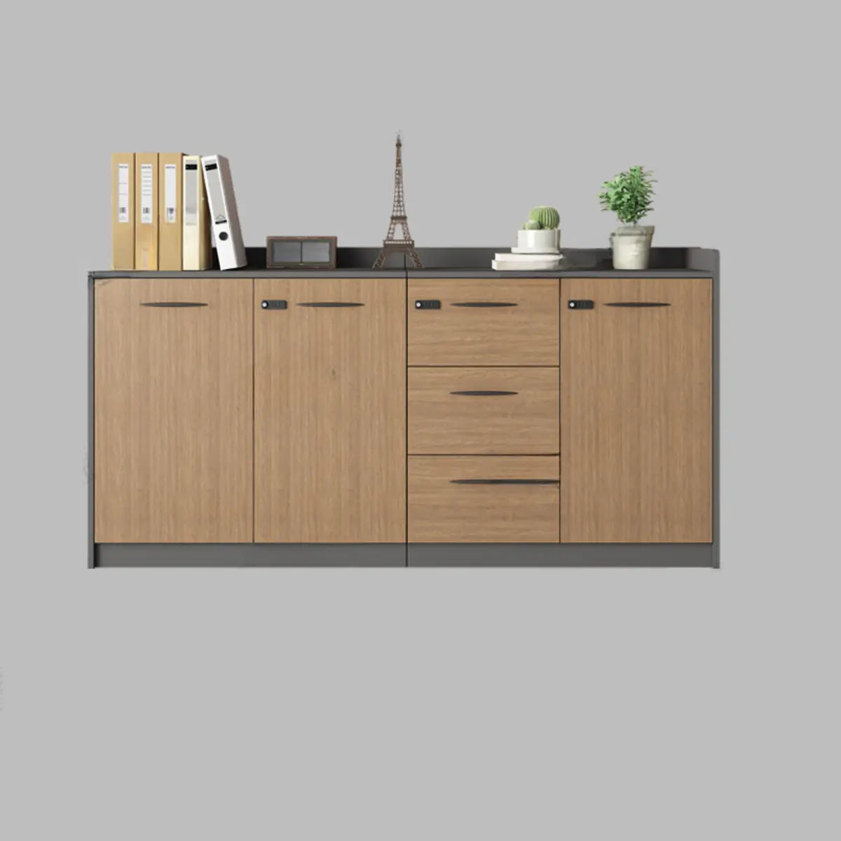 Adjustable Wood Natural Lockable Office Storage Cabinet Image - 8