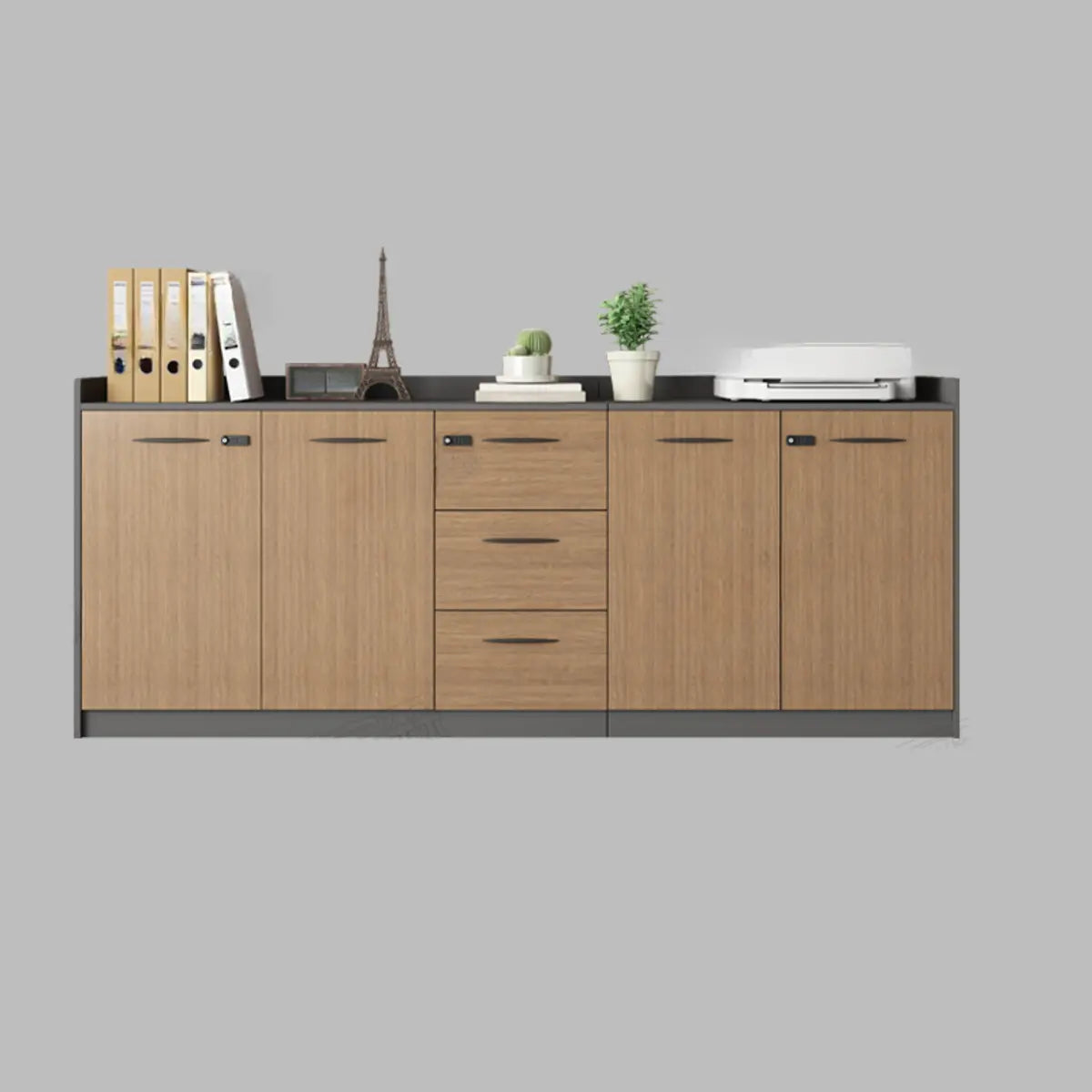 Adjustable Wood Natural Lockable Office Storage Cabinet Image - 11