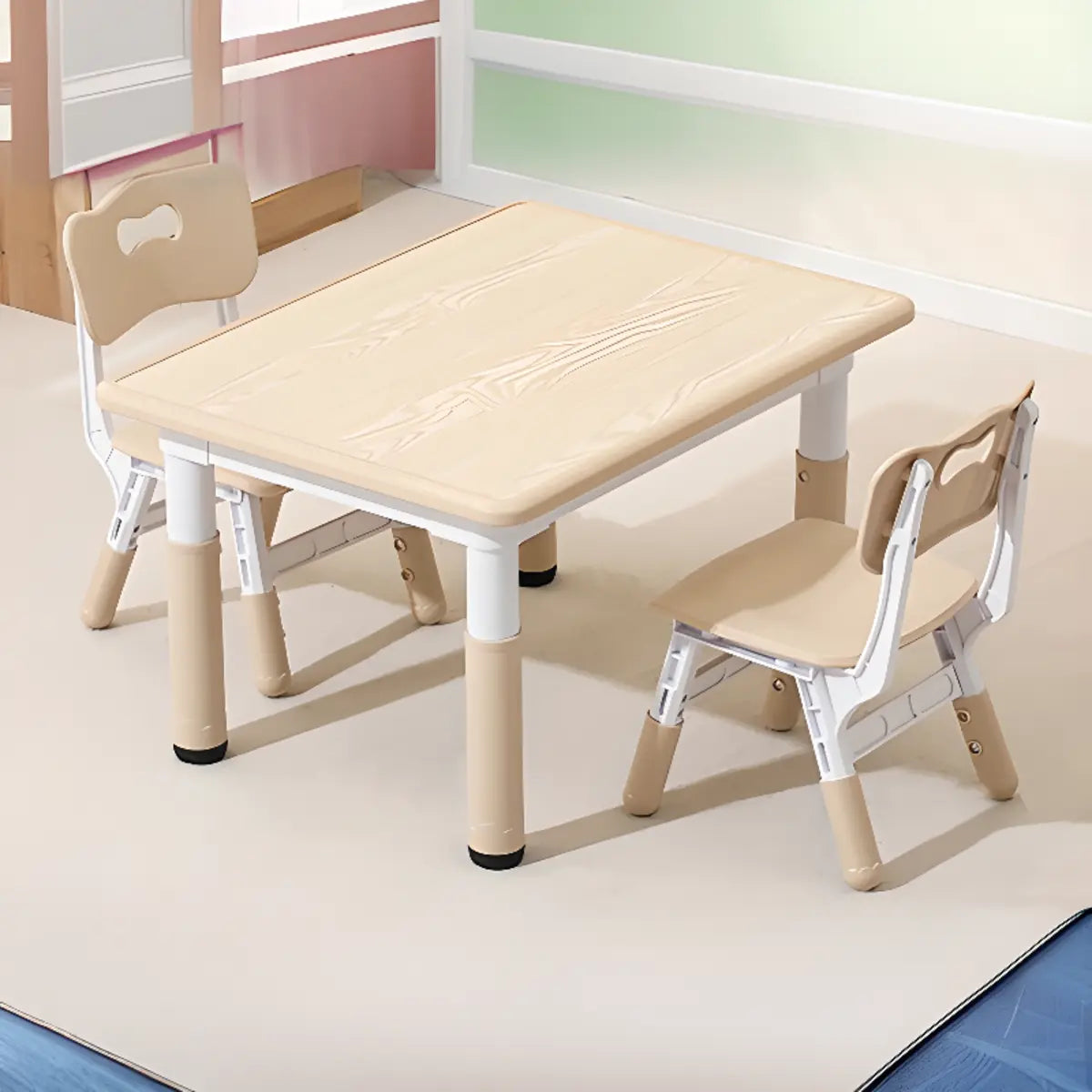 Adjustable Wood Rectangular Toddler Table Chair Set Image - 7