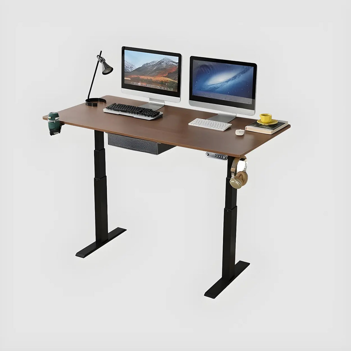 Adjustable Wood Top Black T-Shape Base Standing Desk Image - 2