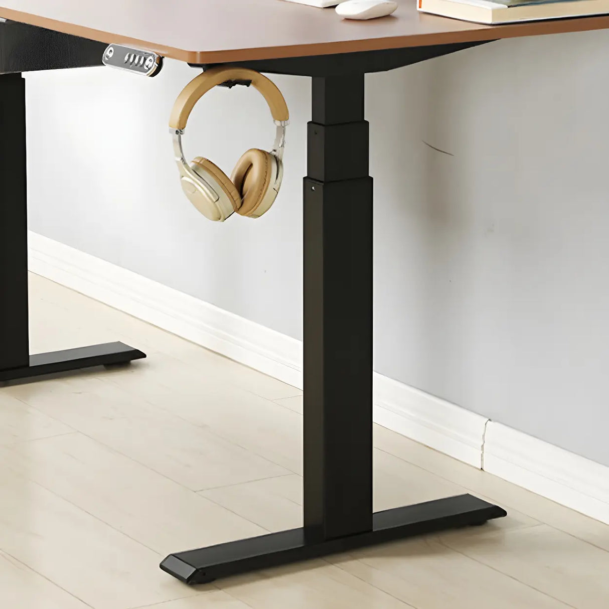 Adjustable Wood Top Black T-Shape Base Standing Desk Image - 5