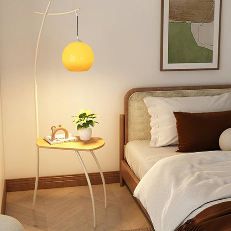 Adjustable Yellow Dome Modern Floor Lamp with Shelf Image - 1