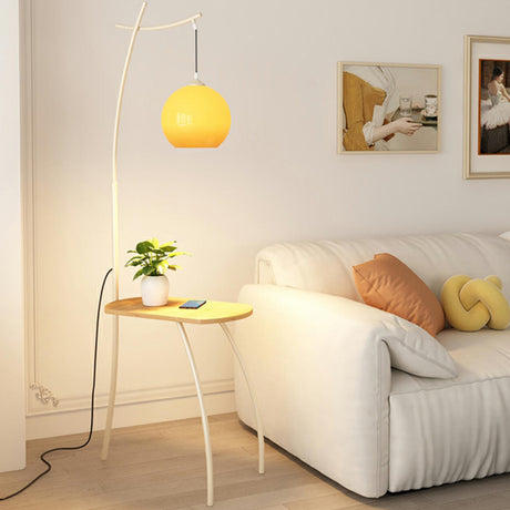 Adjustable Yellow Dome Modern Floor Lamp with Shelf Image - 2