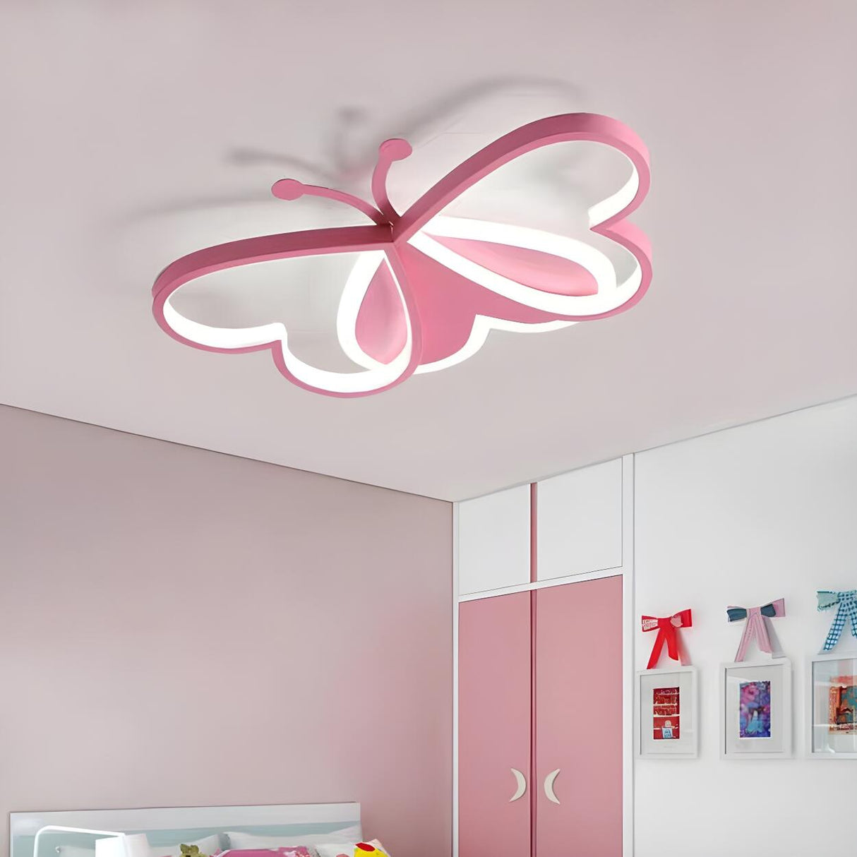 Adorable Pink Butterfly Dimmable Semi-Flush Mount Light Image - 2