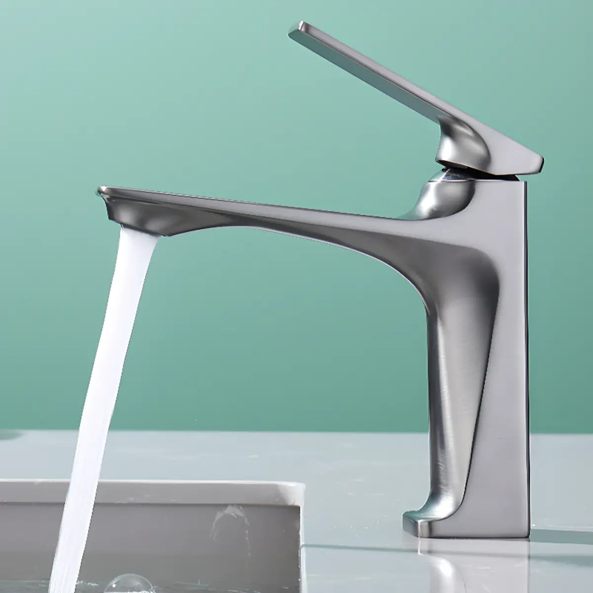 Aerator Included Low Arc Silver Copper Bathroom Sink Faucet Image - 9