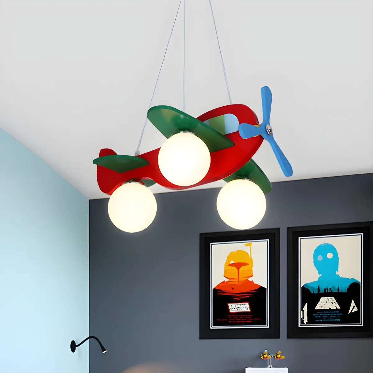 Airplane Ball Metal Kids Room Multicolor LED Chandelier Image - 3