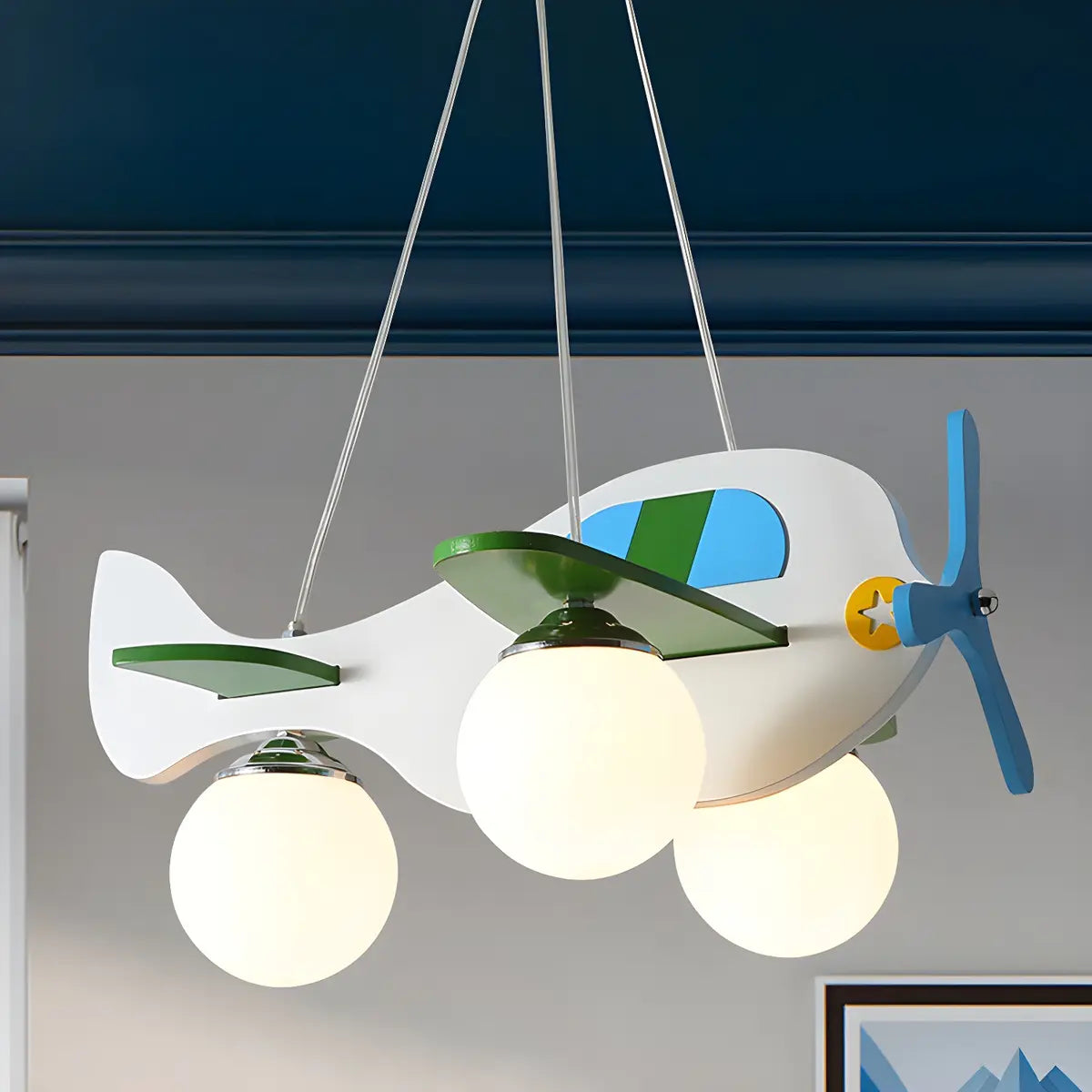 Airplane Ball Metal Kids Room Multicolor LED Chandelier Image - 6