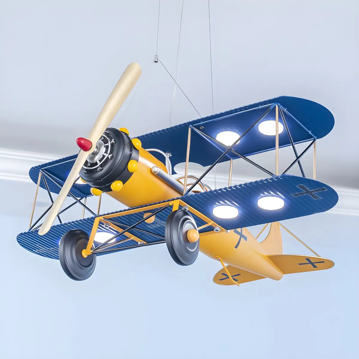 Airplane Cast Iron Kids Room Blue Large LED Chandelier Image - 10