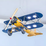 Airplane Cast Iron Kids Room Blue Large LED Chandelier Image - 10