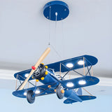 Airplane Cast Iron Kids Room Blue Large LED Chandelier Image - 2