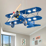 Airplane Cast Iron Kids Room Blue Large LED Chandelier Image - 3