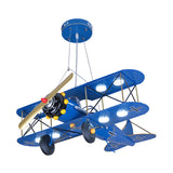 Airplane Cast Iron Kids Room Blue Large LED Chandelier Image - 4