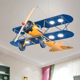 Airplane Cast Iron Kids Room Blue Large LED Chandelier Image - 8