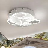 Airplane Cloud Moon Sky Round LED Flush Mount Light Image - 1