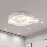 Airplane Cloud Moon Sky Round LED Flush Mount Light Image - 2