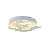 Airplane Cloud Moon Sky Round LED Flush Mount Light Image - 3