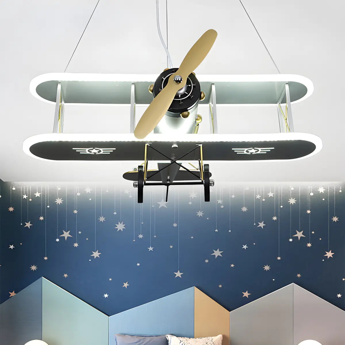 Airplane Metal Acrylic Kids Room Black Large Chandelier Image - 3