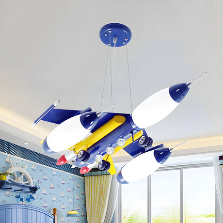 Airplane Metal Frosted Glass Kids Room Blue Chandelier Image - 1