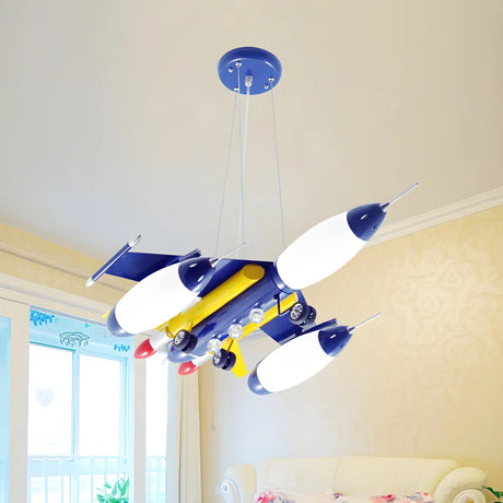 Airplane Metal Frosted Glass Kids Room Blue Chandelier Image - 2