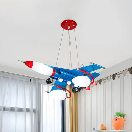 Airplane Metal Kids Room Blue Large LED Chandelier Image - 1