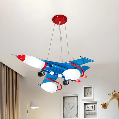 Airplane Metal Kids Room Blue Large LED Chandelier Image - 2