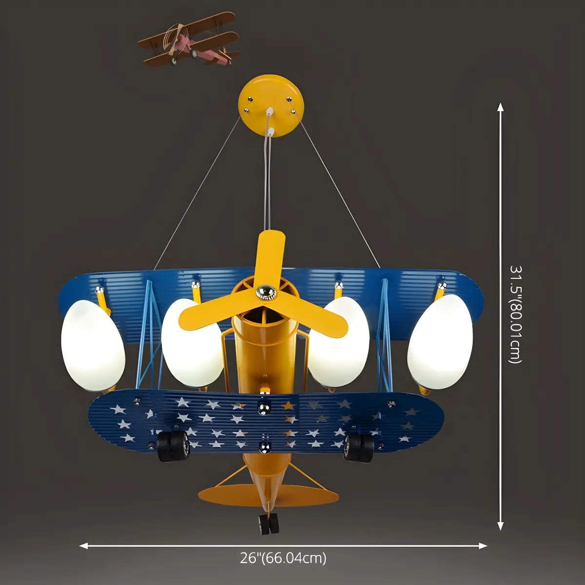 Airplane Metal Kids Room Blue Yellow 5-Light Chandelier 