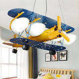 Airplane Metal Kids Room Blue Yellow 5-Light Chandelier Image - 2