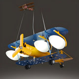 Airplane Metal Kids Room Blue Yellow 5-Light Chandelier Image - 4