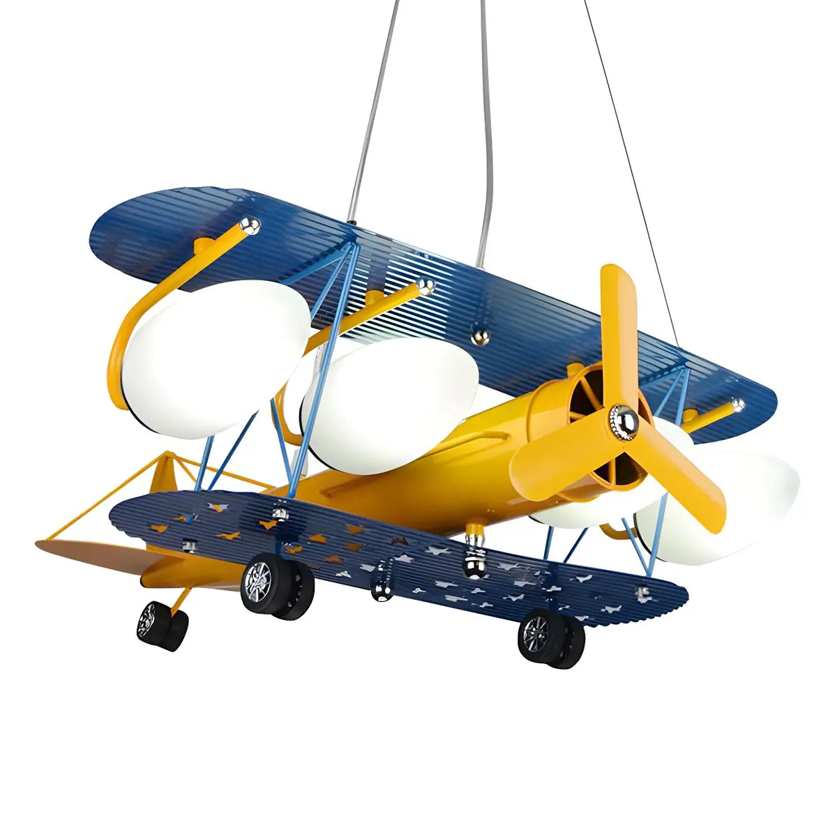 Airplane Metal Kids Room Blue Yellow 5-Light Chandelier Image - 5