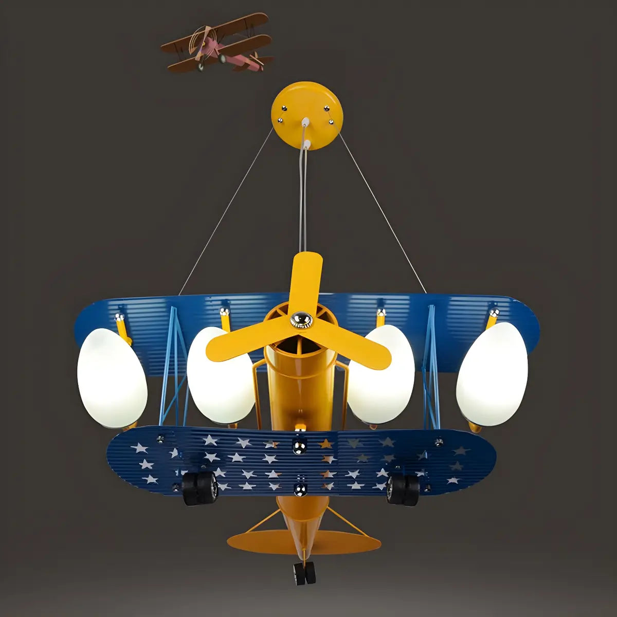 Airplane Metal Kids Room Blue Yellow 5-Light Chandelier Image - 6